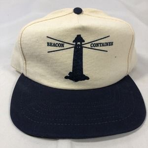 Cream and Blue Snapback Hat with Lighthouse Design
